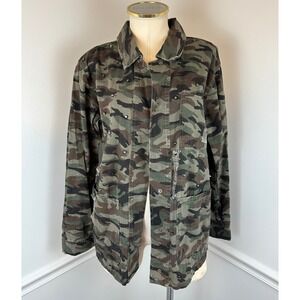KUT FROM THE KLOTH Distressed Studded Lightweight Camo Jacket | Size Medium